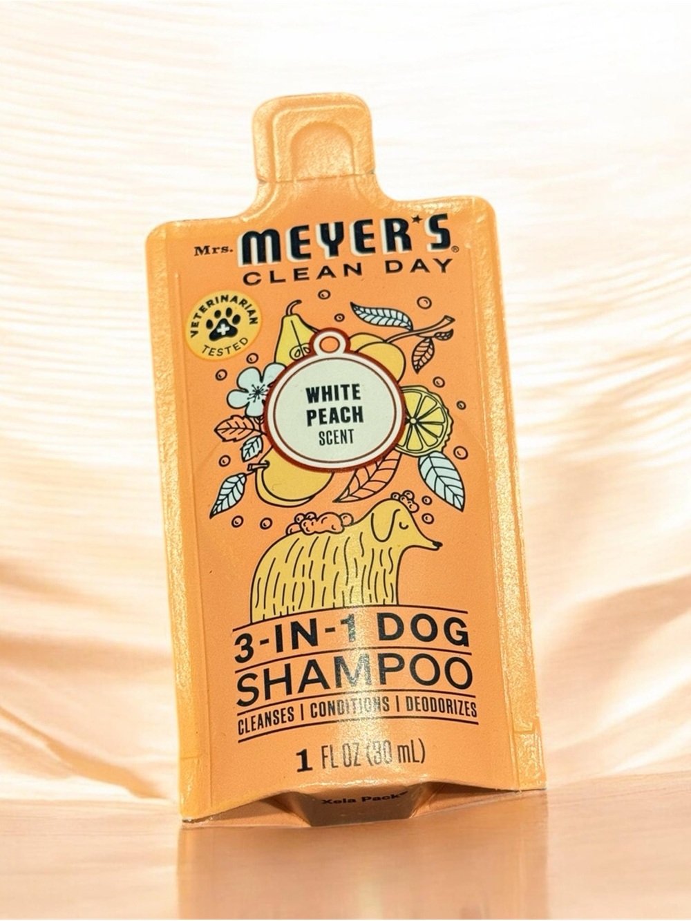 🌶4/$12 NIP Mrs. Meyer's Clean Day White Peach 3-in-1 Dog Shampoo Sample 1 Fl Oz
